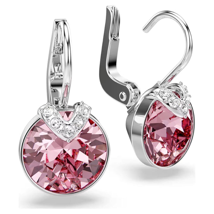 Swarovski Bella V Drop Earrings Round Cut - Pink with Rhodium Plating - 5734235