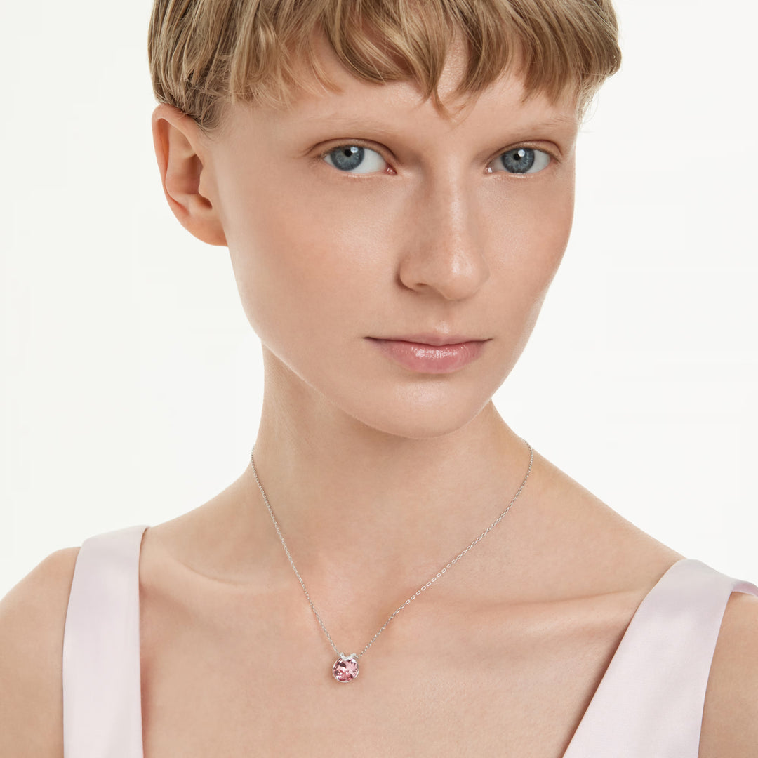 Swarovski Bella V Pendant Round Cut Pink with Rhodium Plating