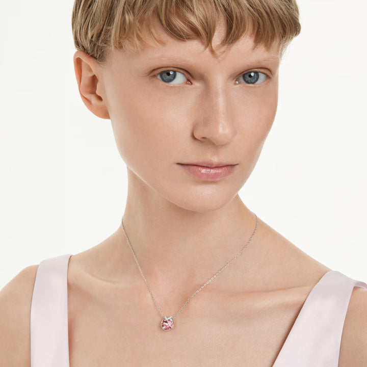 Swarovski Bella V Pendant Round Cut Pink with Rhodium Plating