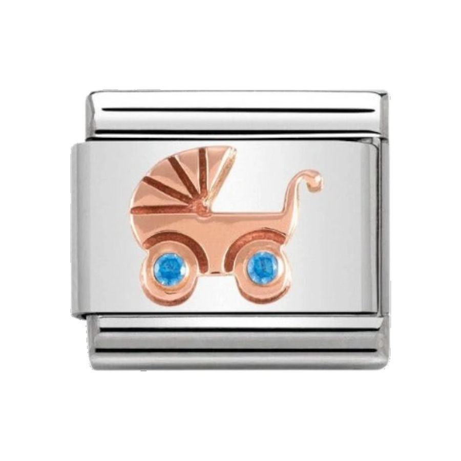 Nomination Rose Gold and Zirconia Classic Pram Charm - Blue - 430305/05