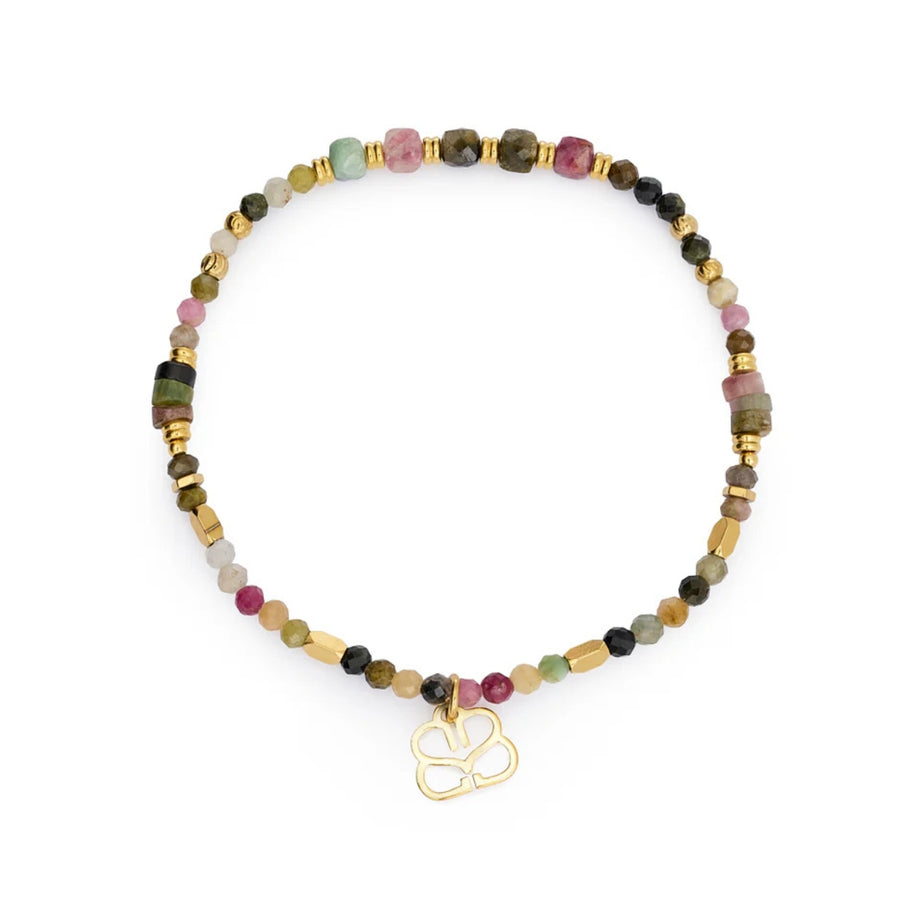 Boho Betty Yasmin Gold and Tourmaline Stretch Bead Bracelet. Item code BRYATOGLD.