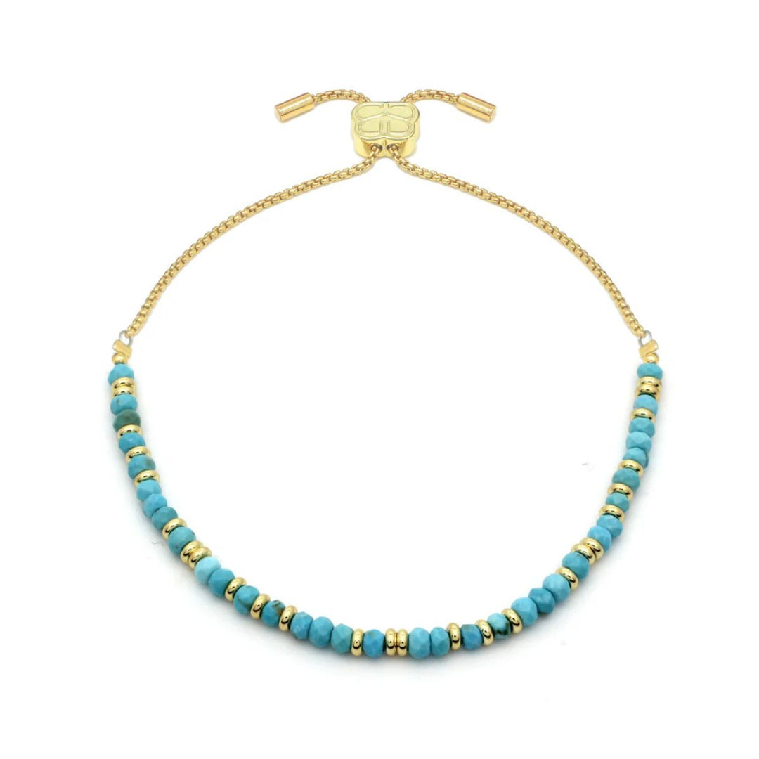 Boho Betty Mystical Turquoise Gold Slider Bracelet. Item code BRWMTQGDVB.