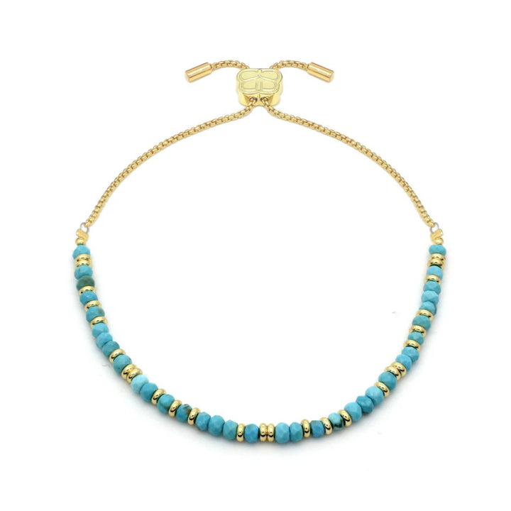 Boho Betty Mystical Turquoise Gold Slider Bracelet. Item code BRWMTQGDVB.
