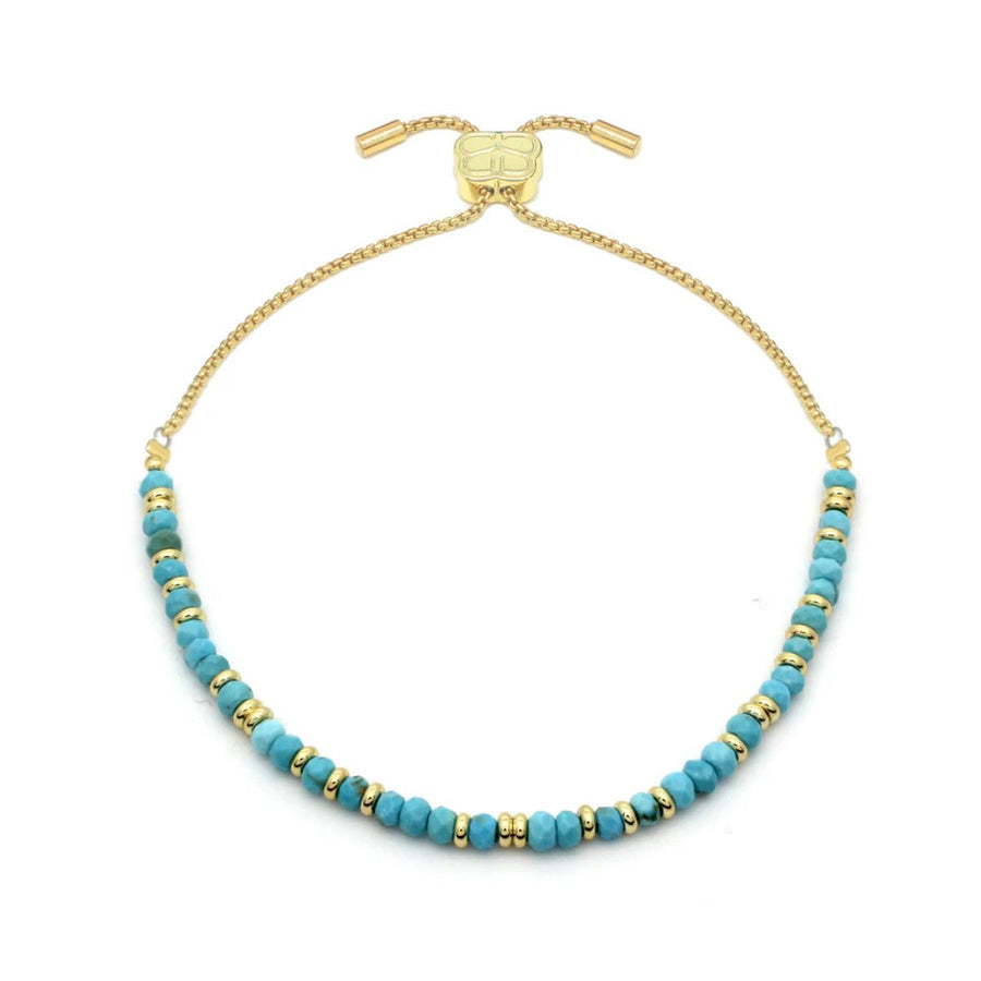 Boho Betty Mystical Turquoise Gold Slider Bracelet. Item code BRWMTQGDVB.
