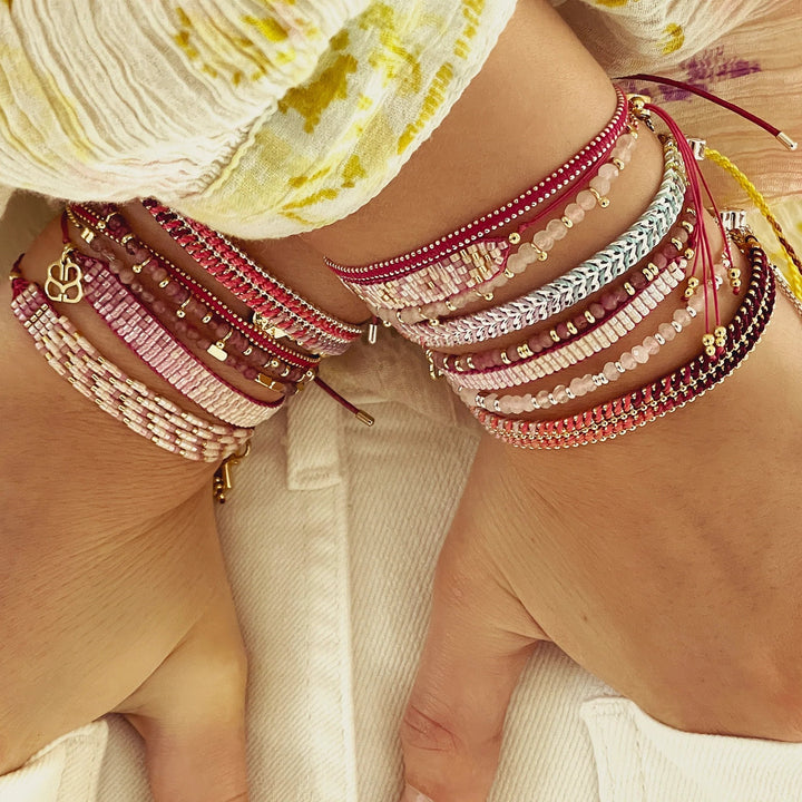 Boho Betty Iztac Candy Ombre Gold Woven Slider Bracelet. Item code BRIZCAGLD.