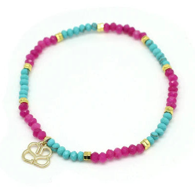 Boho Betty Cerise Pink and Turquoise Beaded Stretch Bracelet