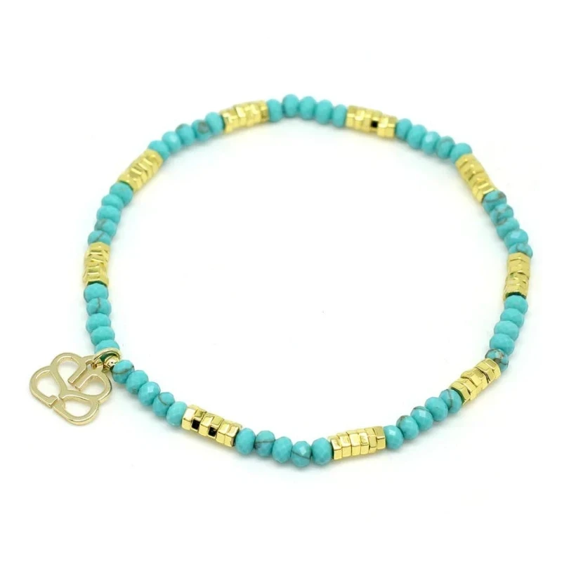 Turquoise beaded bracelet with gold accents from Boho Betty jewellery