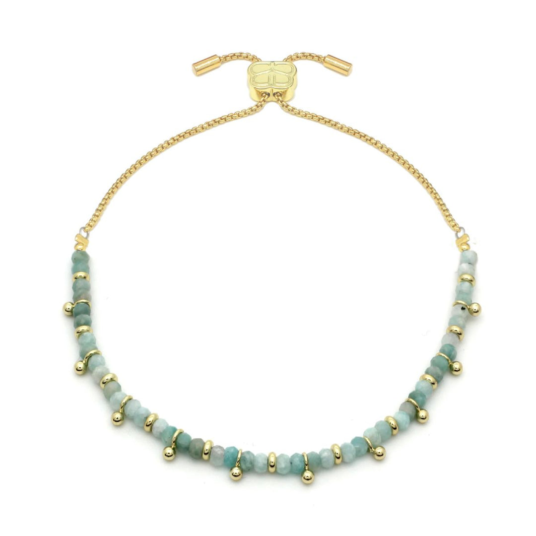 Boho Betty Harmony Amazonite Gold Slider Bracelet. Item code BRWAMGDVB.