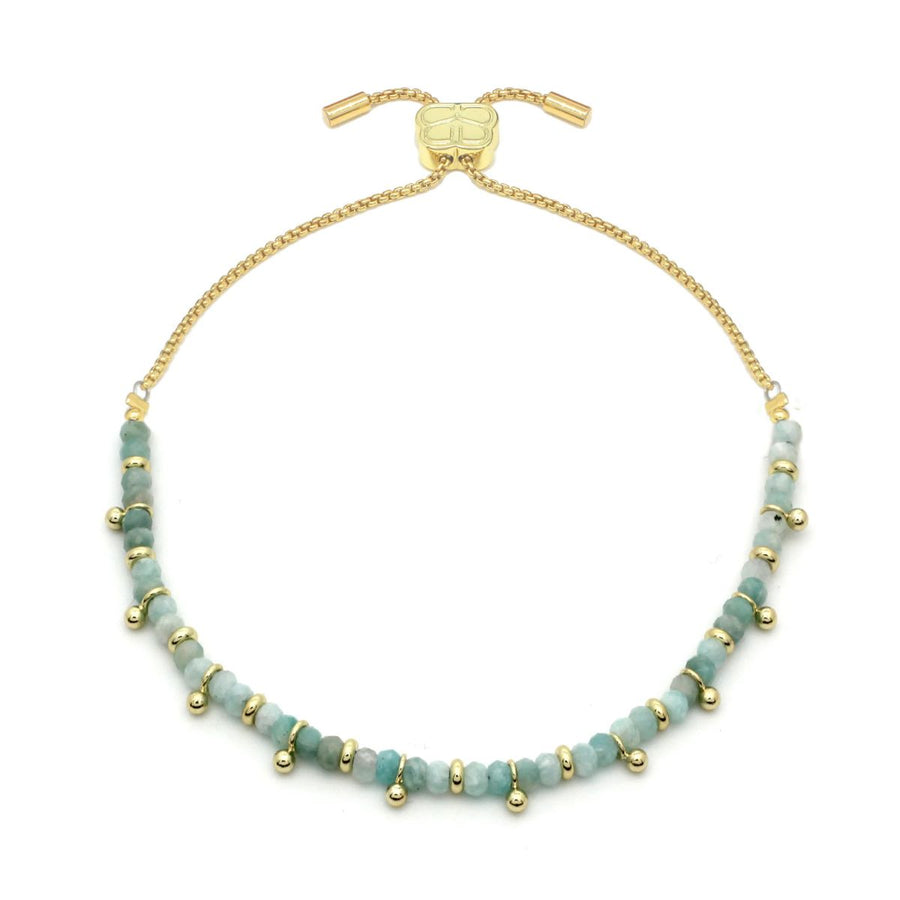 Boho Betty Harmony Amazonite Gold Slider Bracelet. Item code BRWAMGDVB.