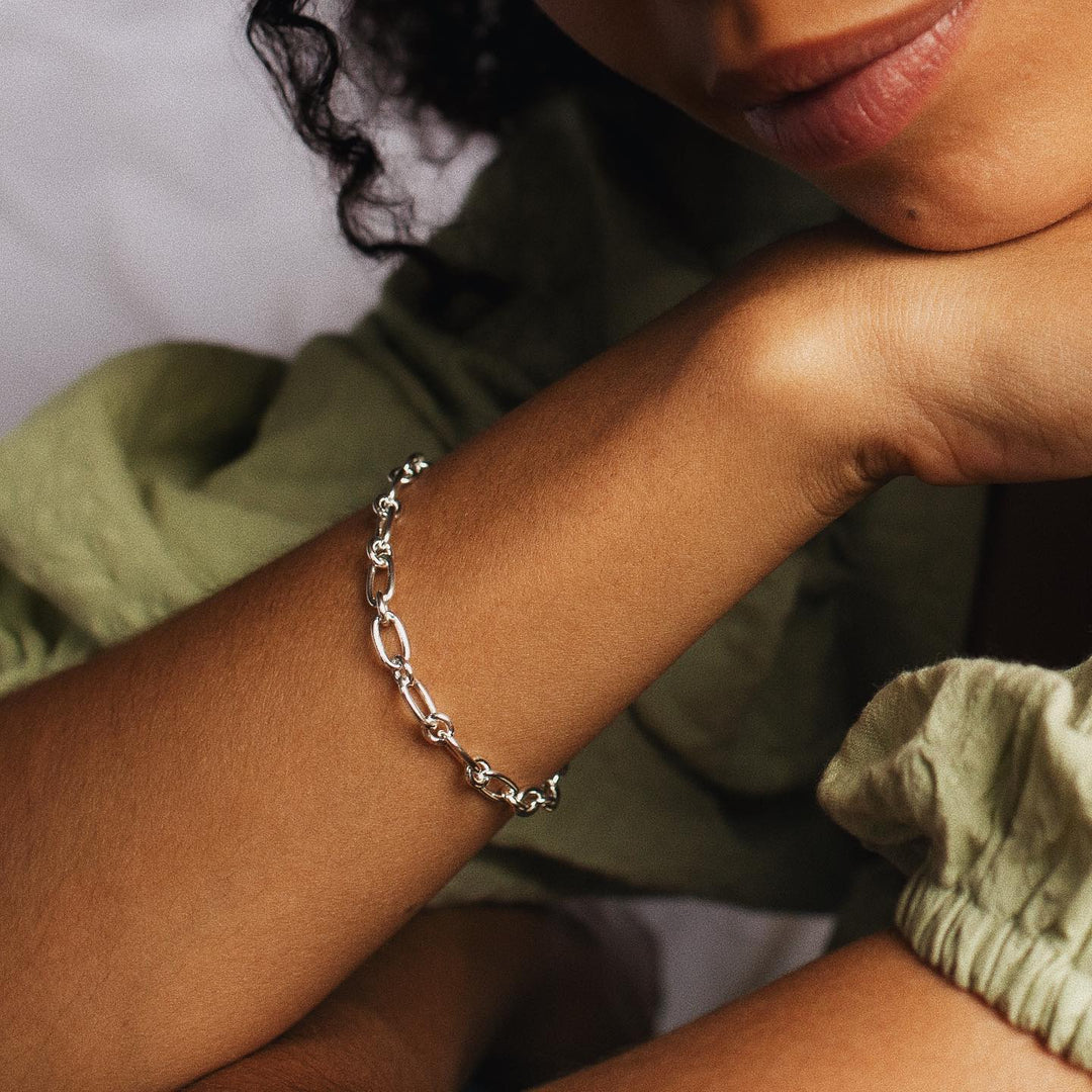 Daisy Stacked Linked Chain Bracelet - Silver BRB8004_SLV