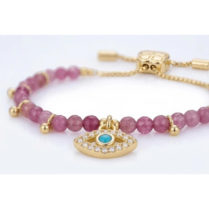 Boho Betty Brela Gold & Pink Tourmaline Charm Bracelet