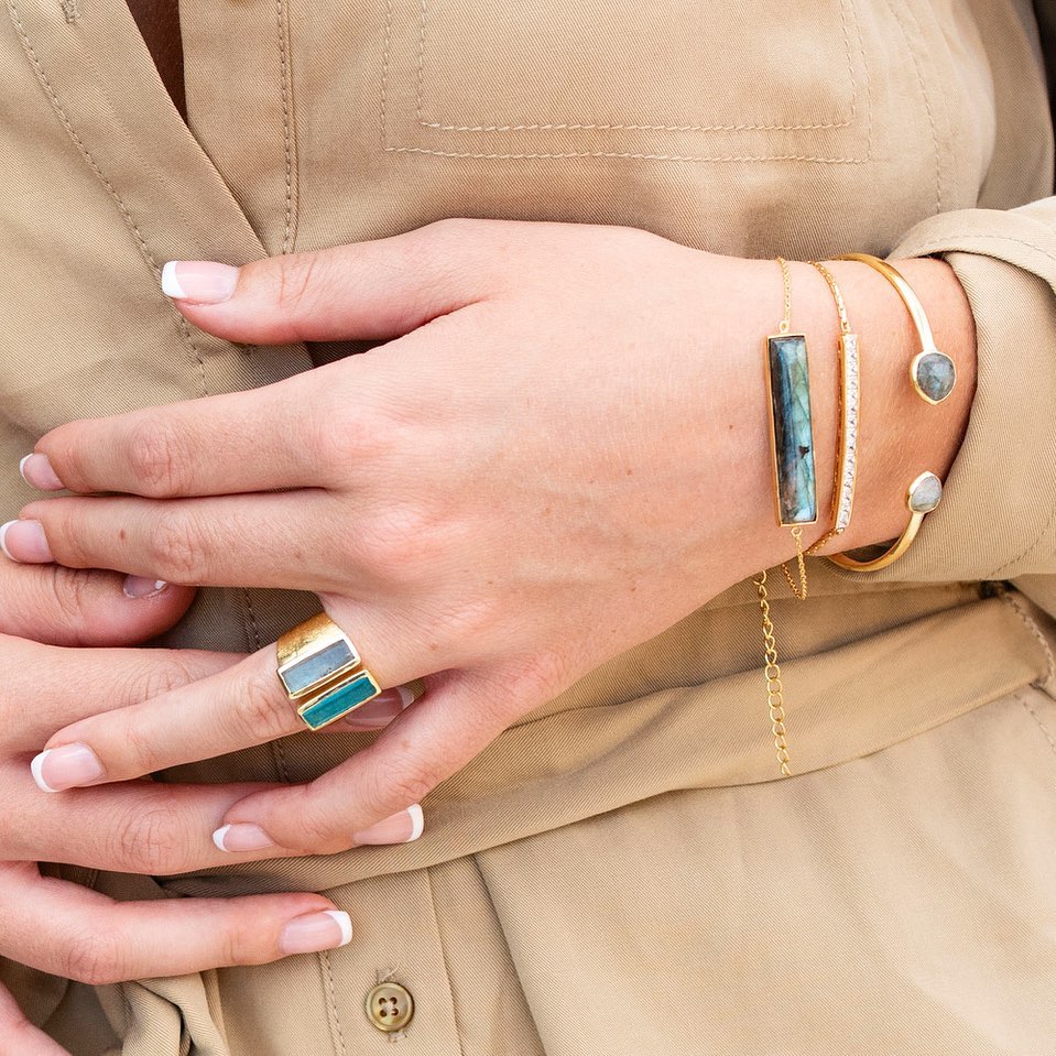 Sarah Alexander Bronx Double Gemstone Bar Contemporary Ring