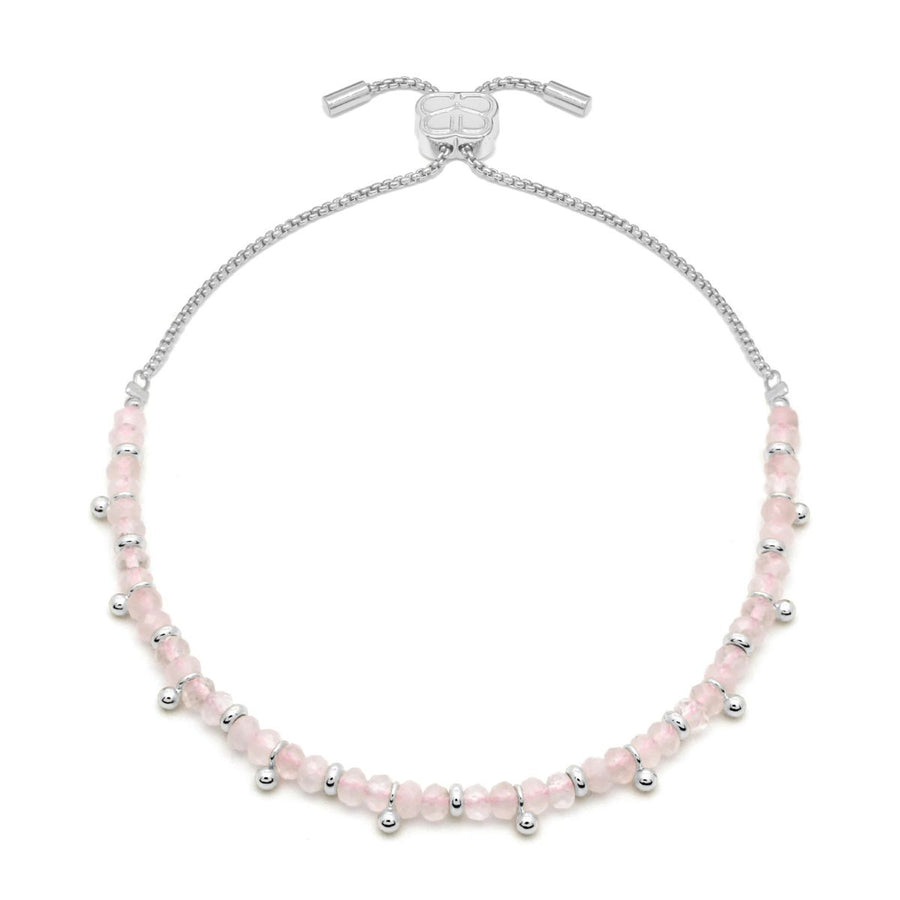 Boho Betty Harmony Rose Quartz Silver Slider Bracelet. Item code BRWRQSLVB.