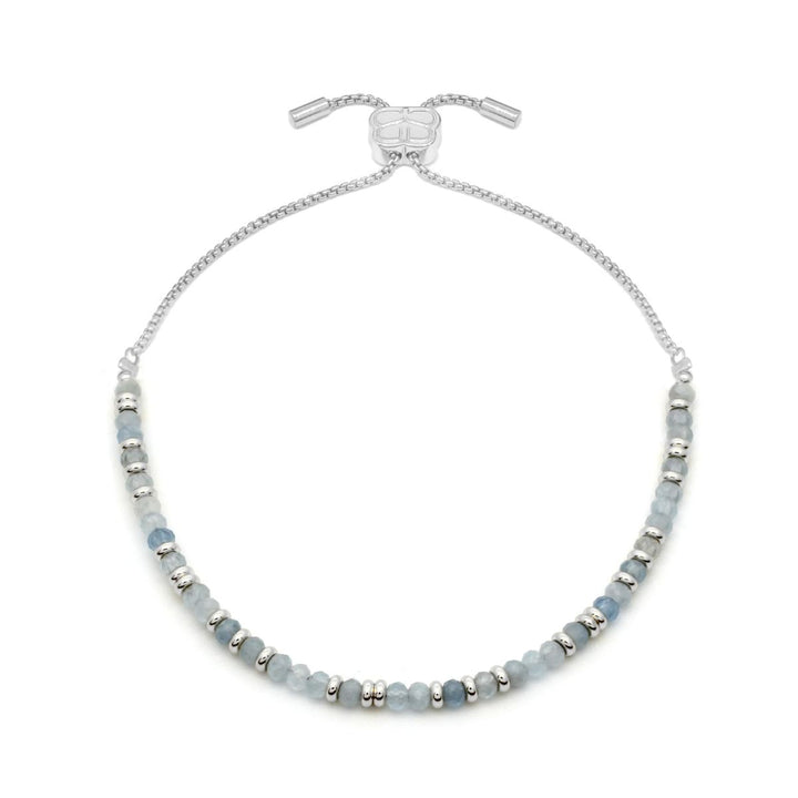 Boho Betty Mystical Aquamarine Silver Slider Bracelet. Item code BWMAQSLVB.