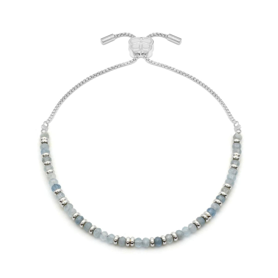 Boho Betty Mystical Aquamarine Silver Slider Bracelet. Item code BWMAQSLVB.