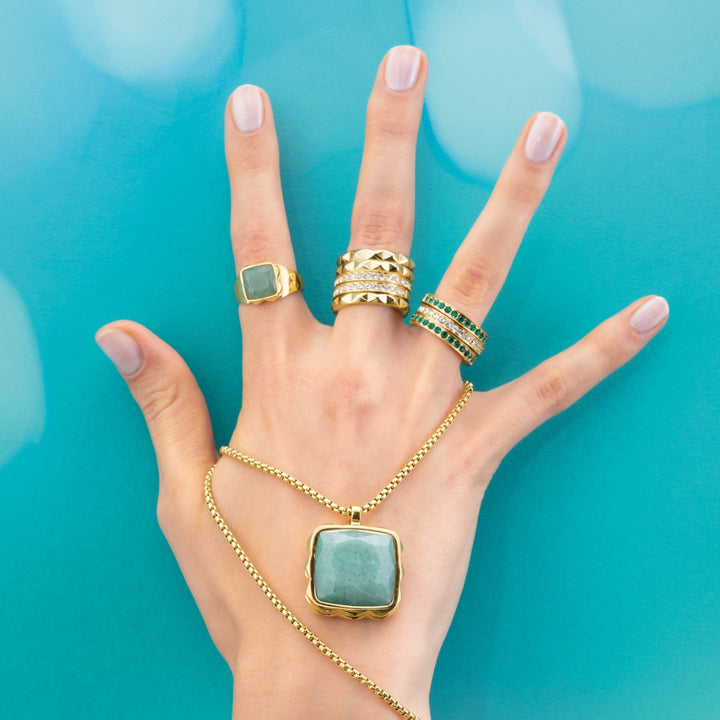 Coeur De Lion Necklace Amulet Spikes Square Aventurine Gold Green - 1200100516