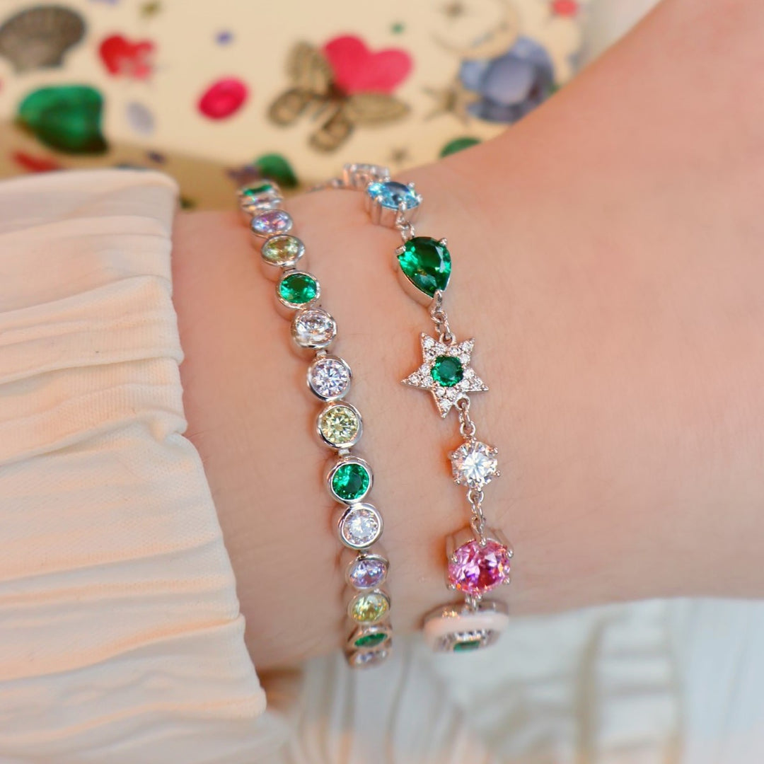 Amelia Scott Celeste Cluster Bracelet in Blush Pink Enamel Emerald Green and Silver AS22SGB06