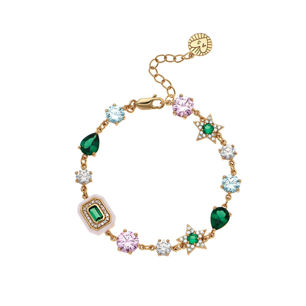 Celeste Cluster Bracelet Blush Pink Enamel Emerald Green Gold