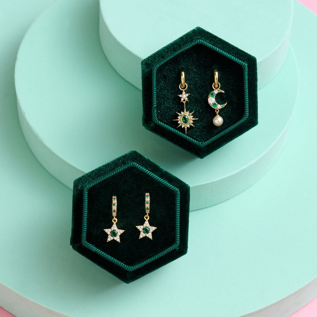 Amelia Scott Celeste Mini Star Gold Hoop Earrings in Blush Pink and Emerald Green AS22SGE25