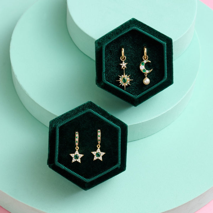 Amelia Scott Celeste Mini Star Gold Hoop Earrings in Blush Pink and Emerald Green AS22SGE25