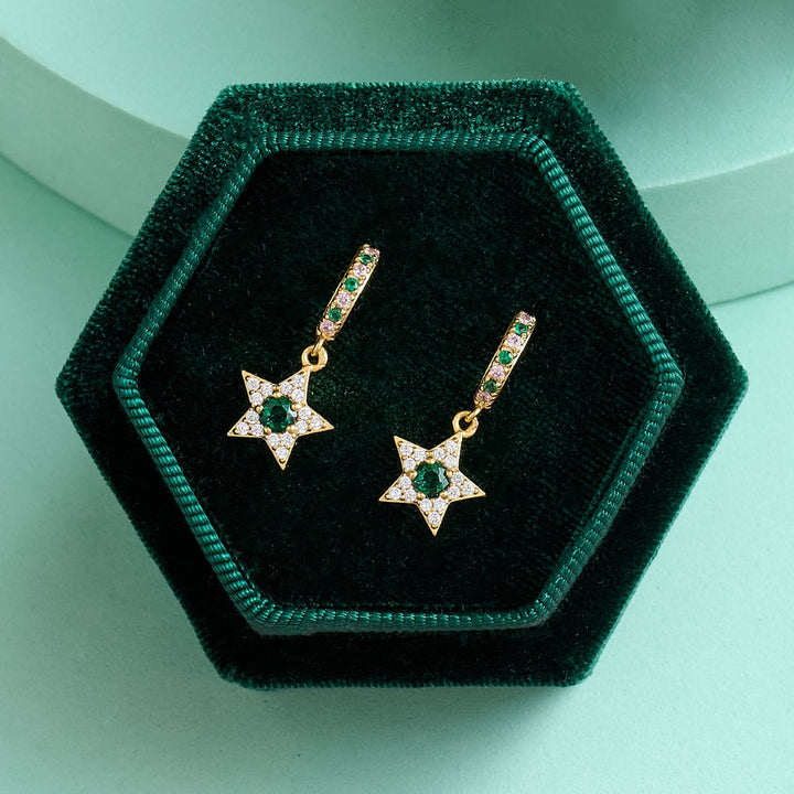 Amelia Scott Celeste Mini Star Gold Hoop Earrings in Blush Pink and Emerald Green AS22SGE25