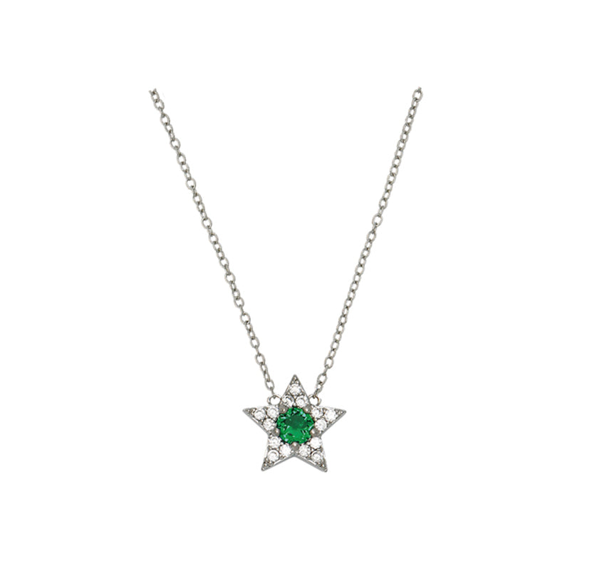 Amelia Scott Celeste Mini Star Silver Necklace in Emerald Green AS22SGN09