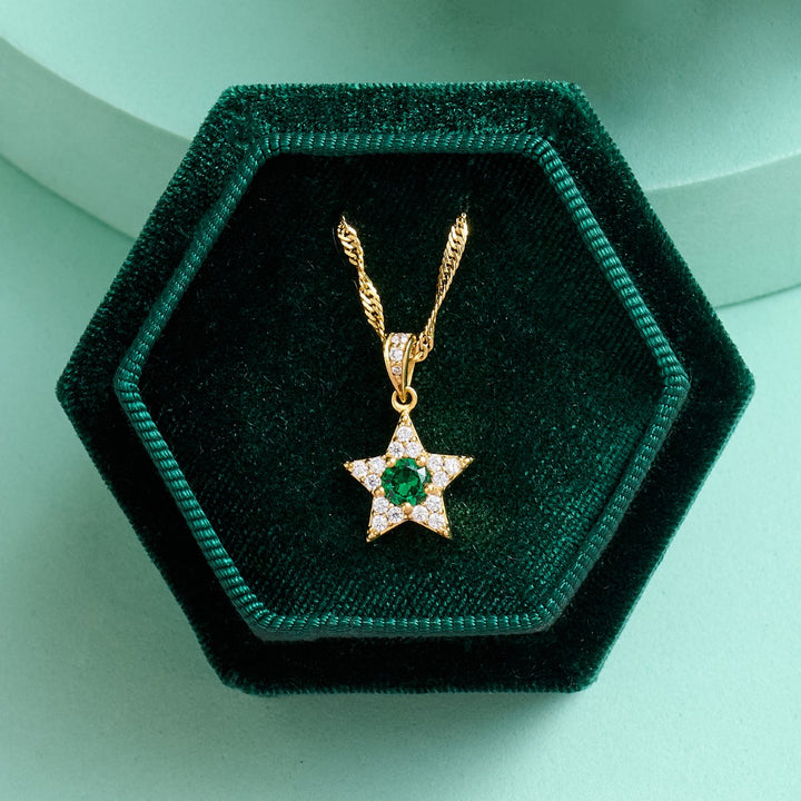Amelia Scott Celeste Mini Star Pendant Gold Necklace in Emerald Green and White AS22SGN08