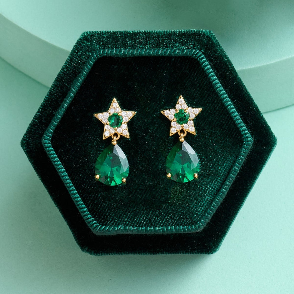 Amelia Scott Celeste Mini Star Teardrop Gold Stud Earrings in Emerald Green AS22SGE26