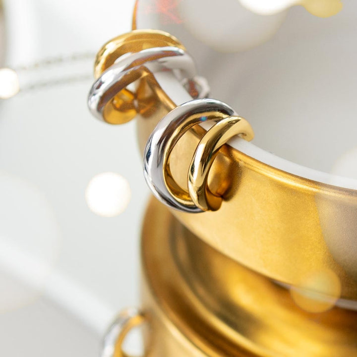 Kit Heath Bevel Cirque Link Golden Twin Hoop Earrings