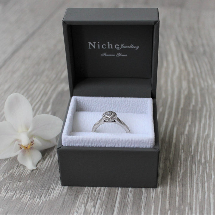 Round Brilliant Diamond Halo Ring with Double Band