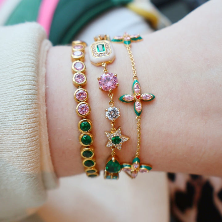 Amelia Scott Celeste Cluster Bracelet in Blush Pink Enamel Emerald Green and Gold