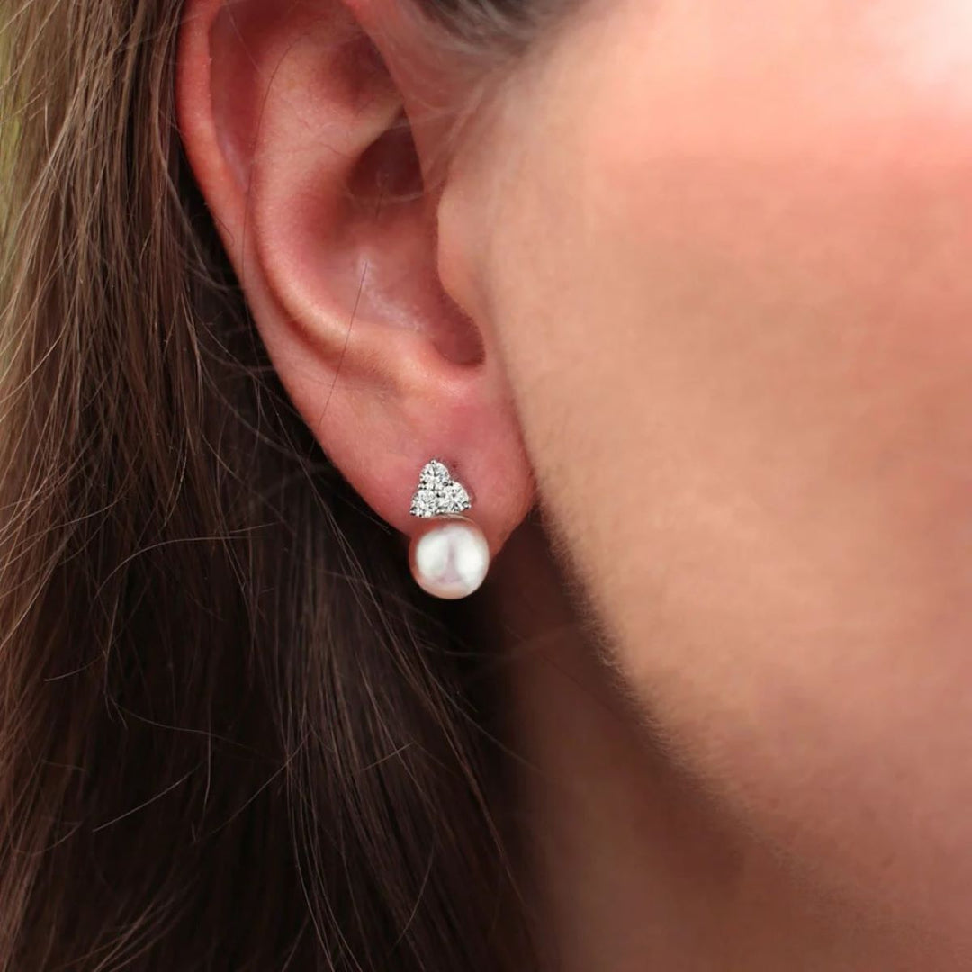 Jersey Pearl Soiree Pink Freshwater Pearl and Zirconia Stud Earrings - 1815627