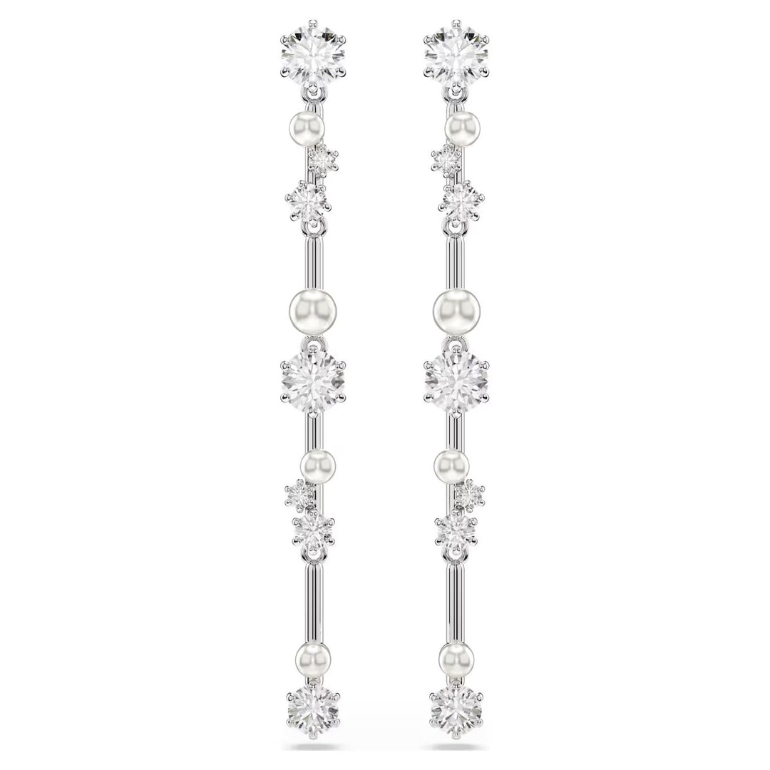 Swarovski Constella Drop Earrings Crystal Pearl - White with Rhodium Plating 5705614