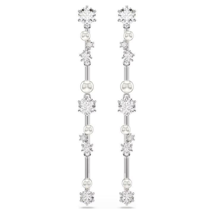 Swarovski Constella Drop Earrings Crystal Pearl - White with Rhodium Plating 5705614