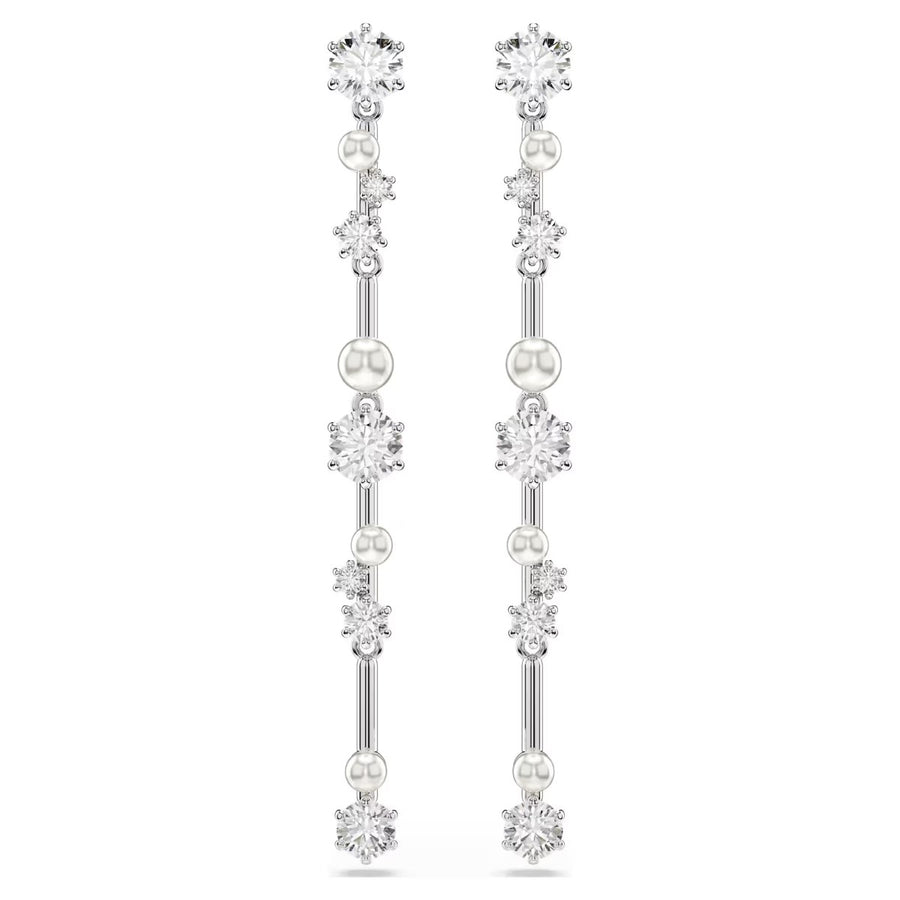 Swarovski Constella Drop Earrings Crystal Pearl - White with Rhodium Plating 5705614