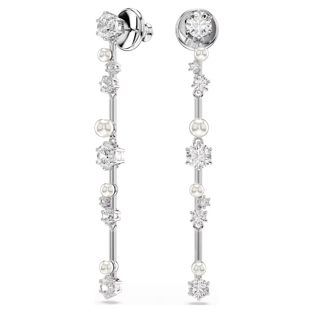 Swarovski Constella Drop Earrings Crystal Pearl - White with Rhodium Plating 5705614