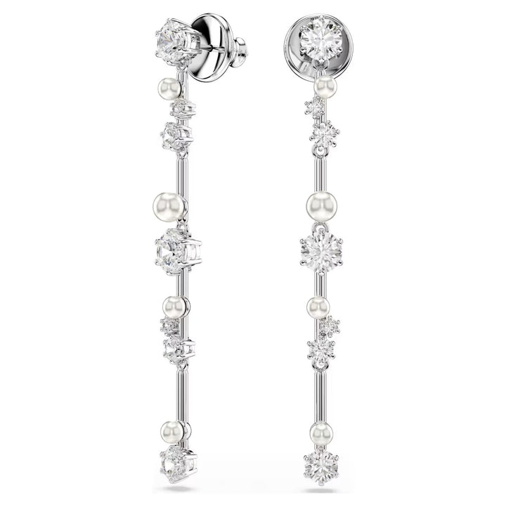Swarovski Constella Drop Earrings Crystal Pearl - White with Rhodium Plating 5705614
