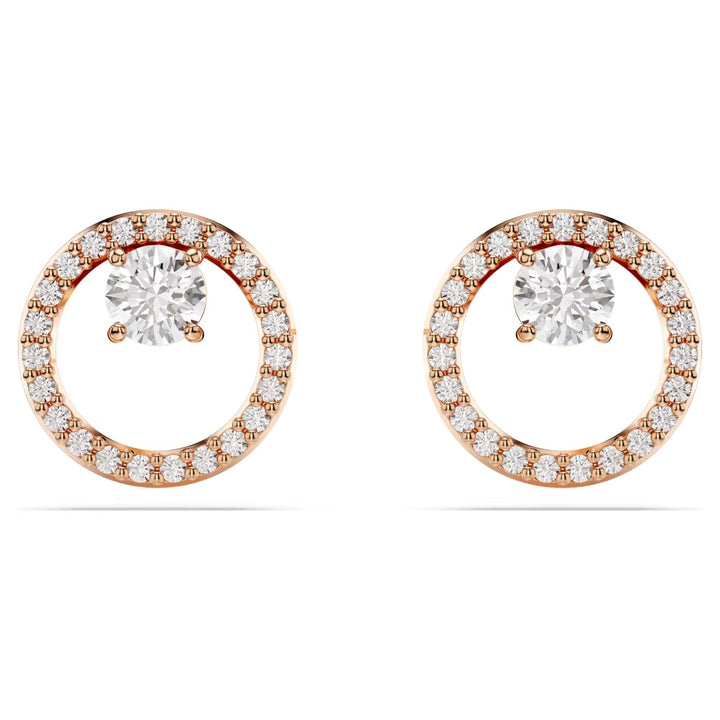 Swarovski Constella Round Cut Stud Earrings - White with Rose Gold Tone Plating 5692263