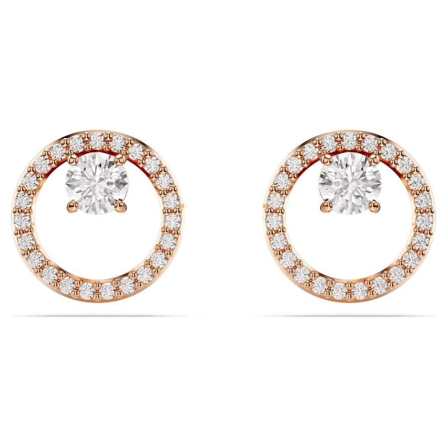 Swarovski Constella Round Cut Stud Earrings - White with Rose Gold Tone Plating 5692263