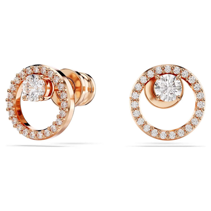 Swarovski Constella Round Cut Stud Earrings - White with Rose Gold Tone Plating 5692263