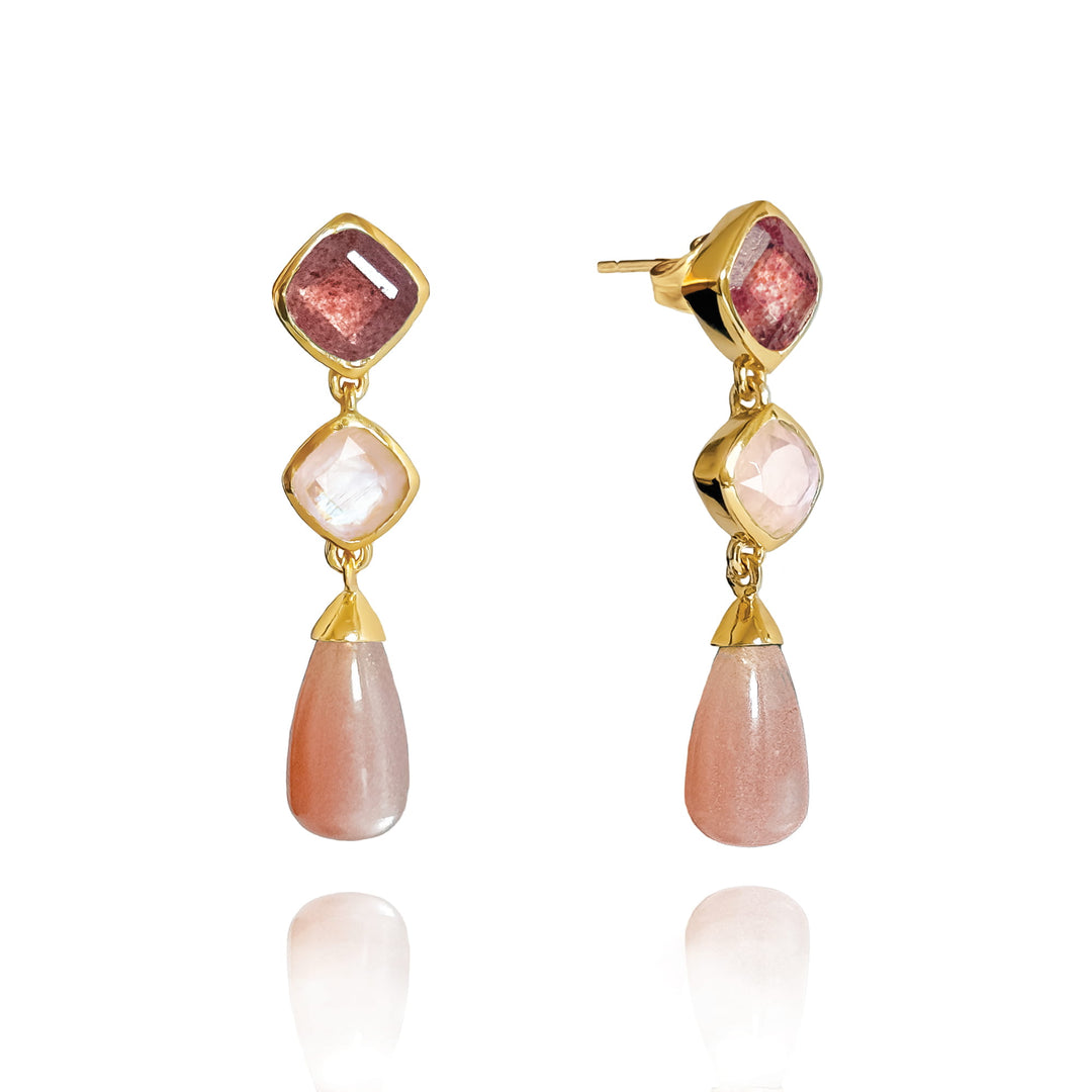Sarah Alexander Coral Bay Gemstone Gold Drop Earrings