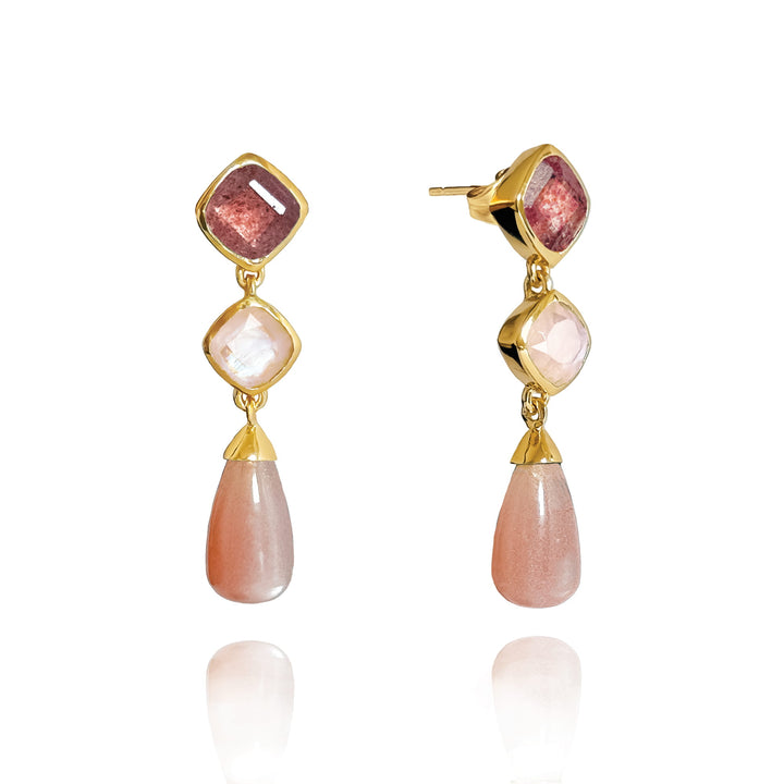Sarah Alexander Coral Bay Gemstone Gold Drop Earrings