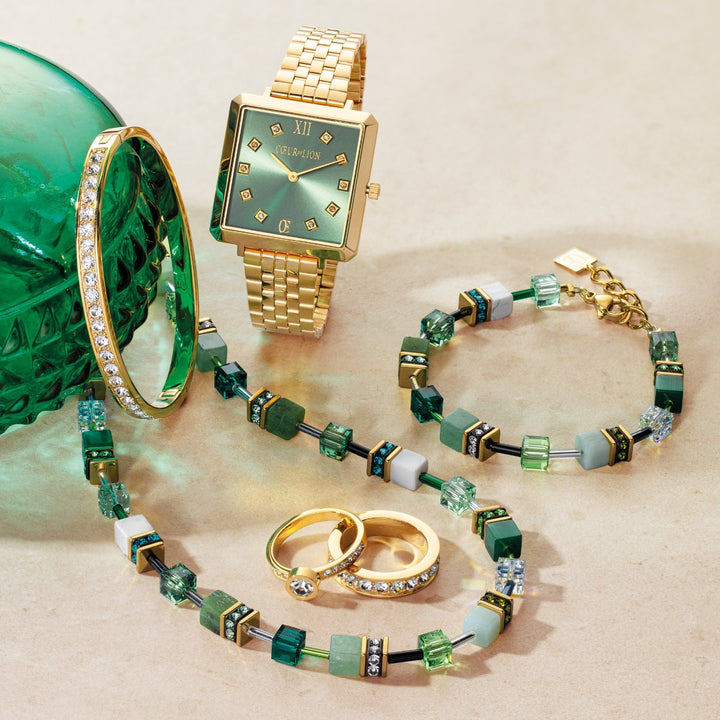 Coeur De Lion GeoCUBE Necklace - Iconic Precious Green and Gold