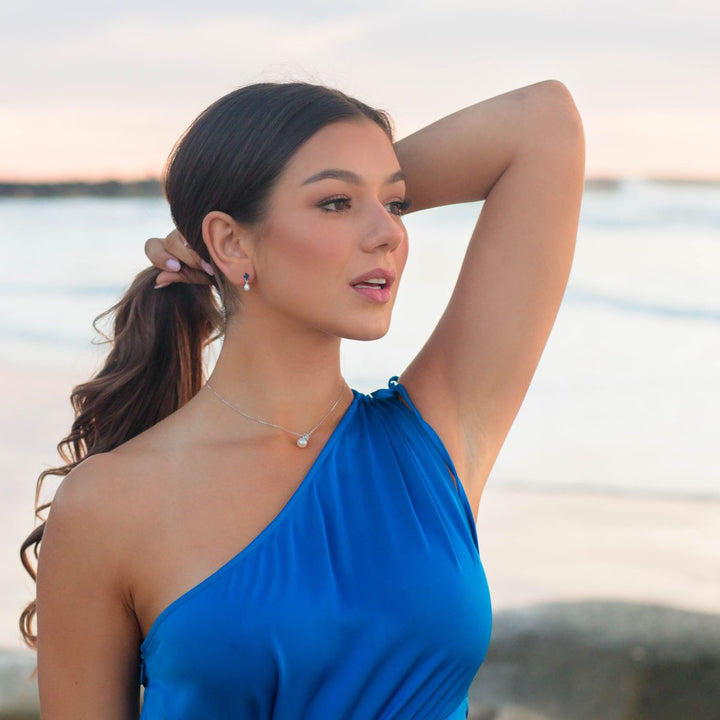 Georgini Oceans Whitsundays Freshwater Pearl Earrings - Sapphire Blue - IE1107B