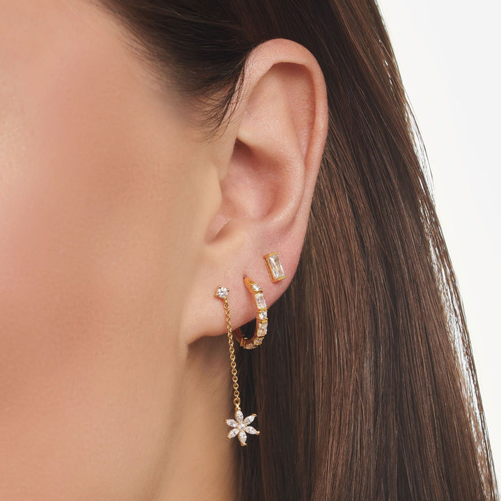 Thomas Sabo Single Earring - Mixed White Stone Slim Hoop in Gold