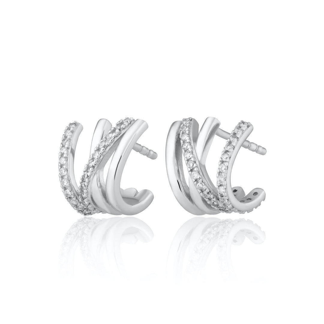 Niche Jewellery Scream Pretty Crossed Illusion Hoop Stud Earrings - Silver