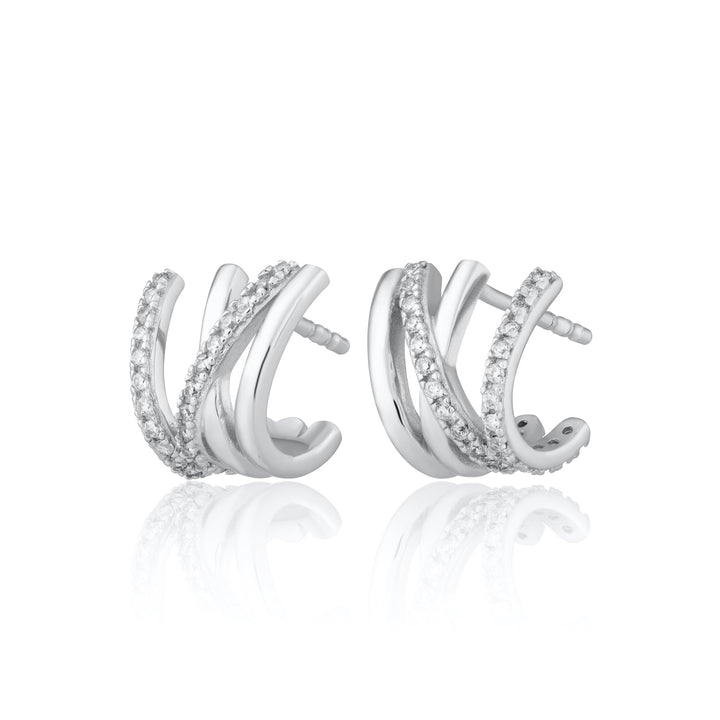Niche Jewellery Scream Pretty Crossed Illusion Hoop Stud Earrings - Silver