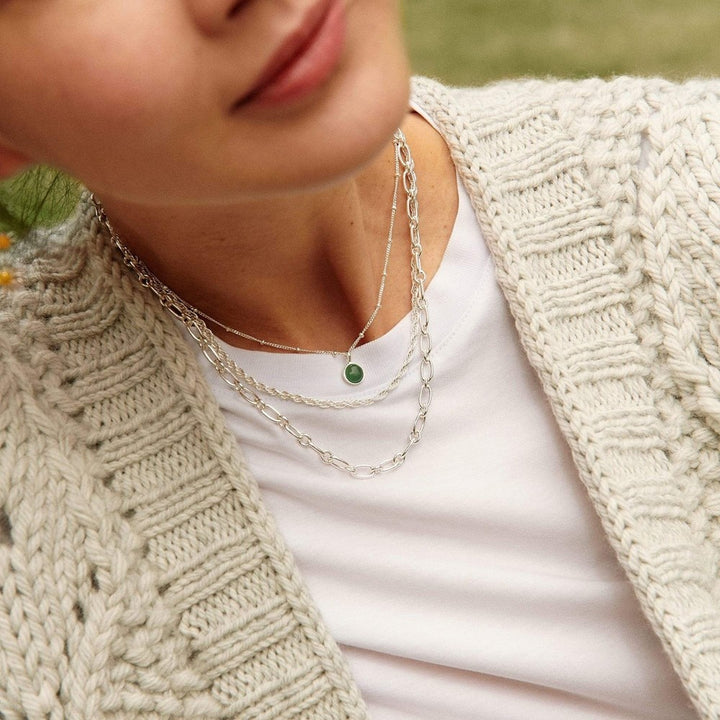 Daisy Stacked Linked Chain Necklace - Silver NB8008_SLV