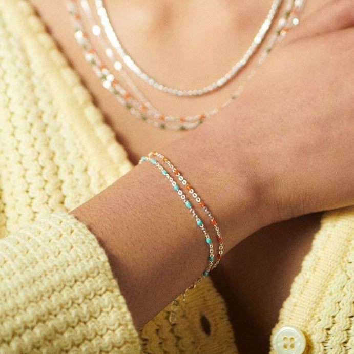 Daisy Treasures Turquoise Beaded Bracelet - Silver BBR02_SLV