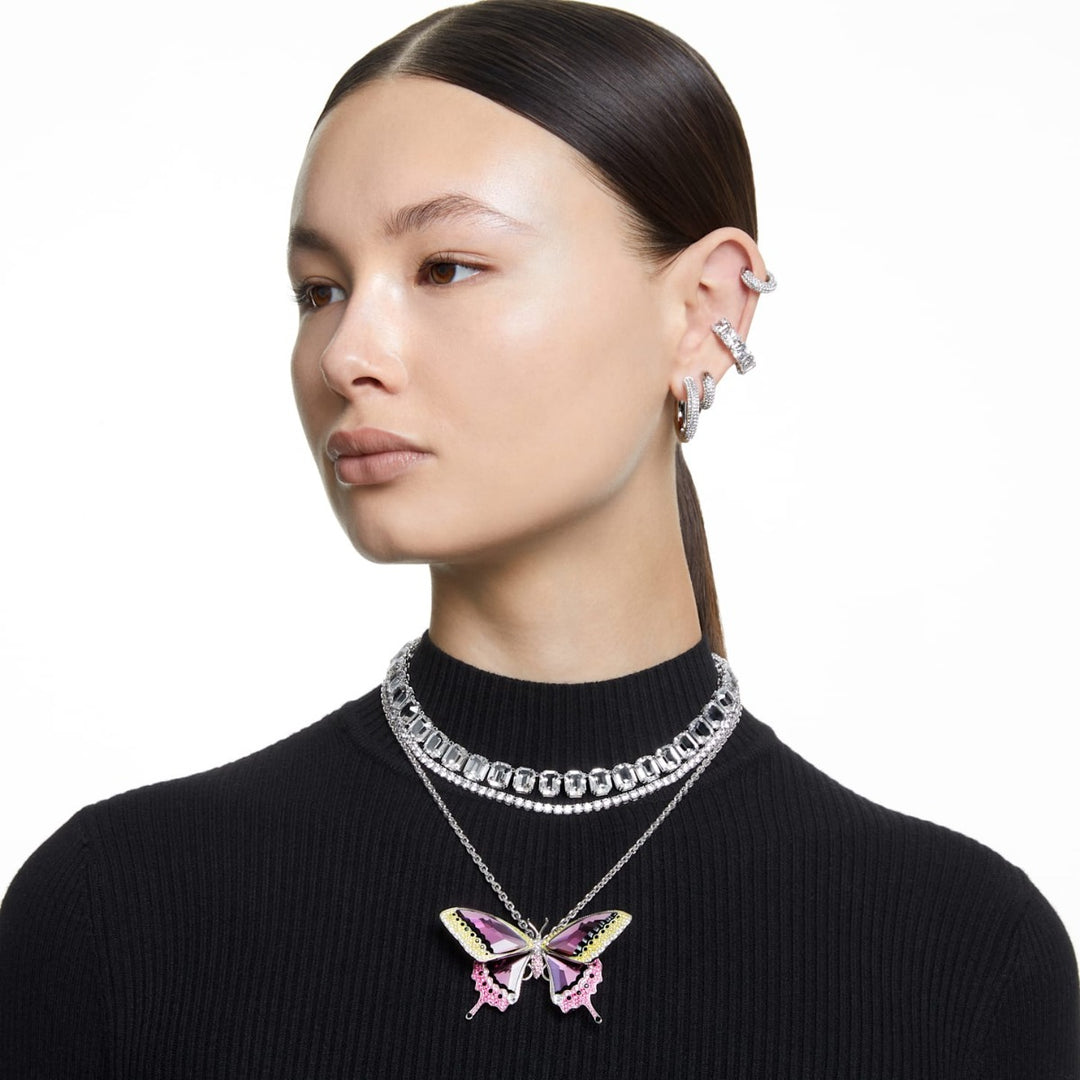 Swarovski Dextera Round Hoop Earrings Small - White with Rhodium Plating